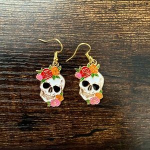 Red & Pink Rose Skeleton Alloy Earrings